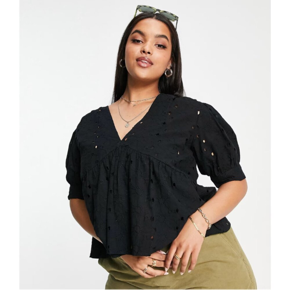 Asos Design Curve Broderie Smock Top With Peplum … - image 1
